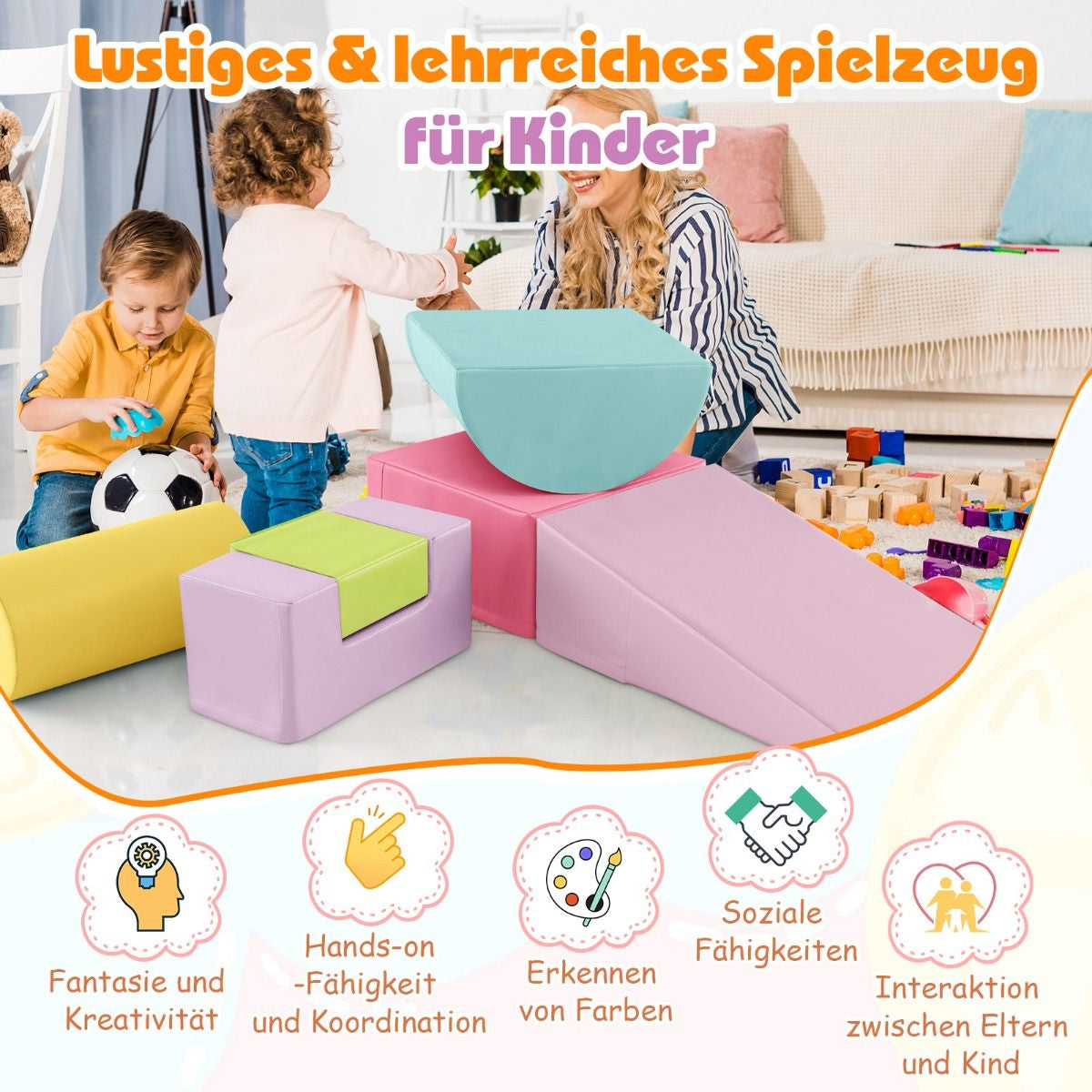 6 STK. Schaumstoffbausteine Riesenbausteine Zum Toben Und Klettern Softbausteine Aus Schaumstoff