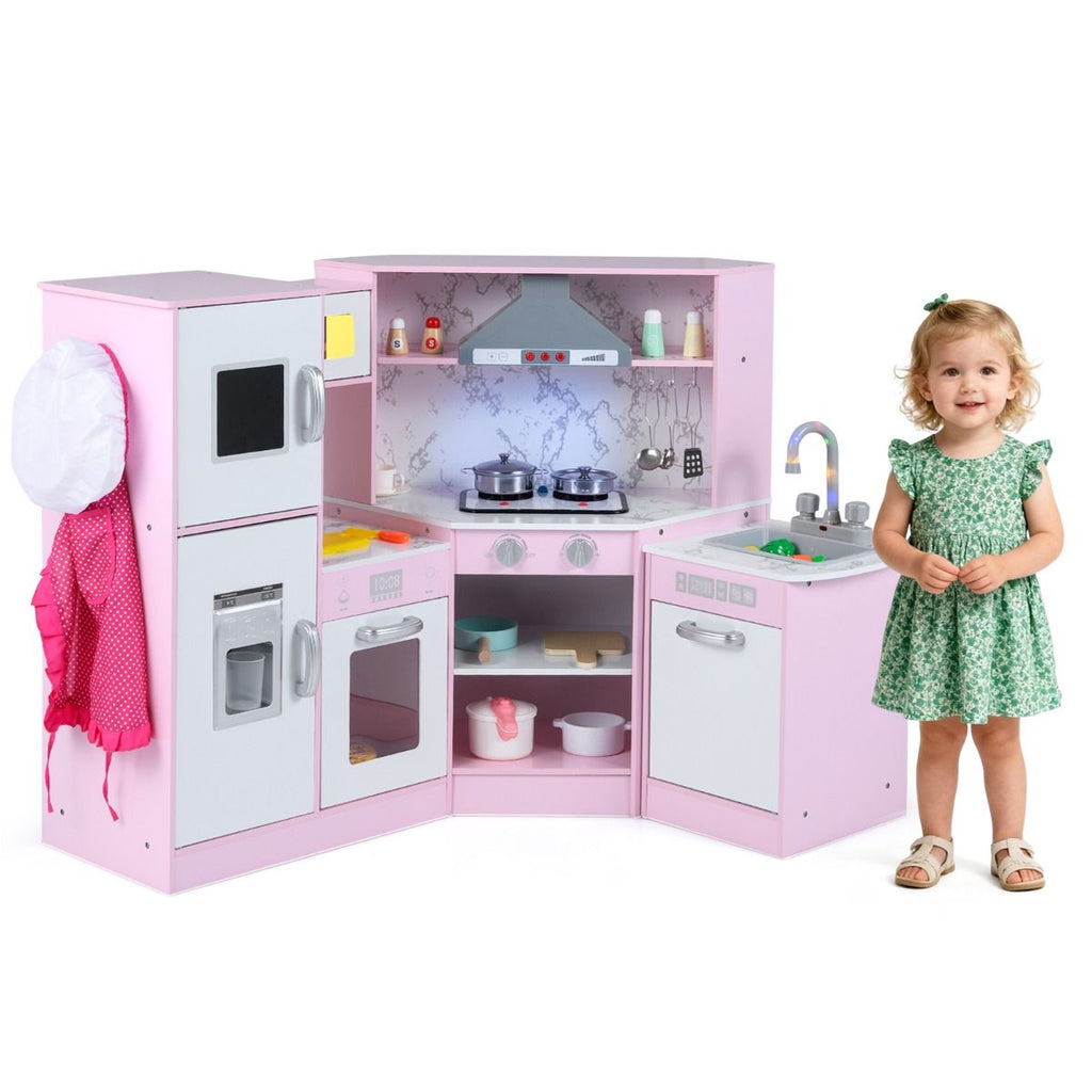 Holz Eck Kinderküche Mit Licht & Sound & Tafel & Zubehör Kinderküche Spielküche Holzküche
