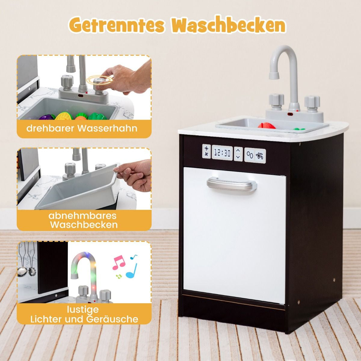 Holz Eck Kinderküche Mit Licht & Sound & Tafel & Zubehör Kinderküche Spielküche Holzküche