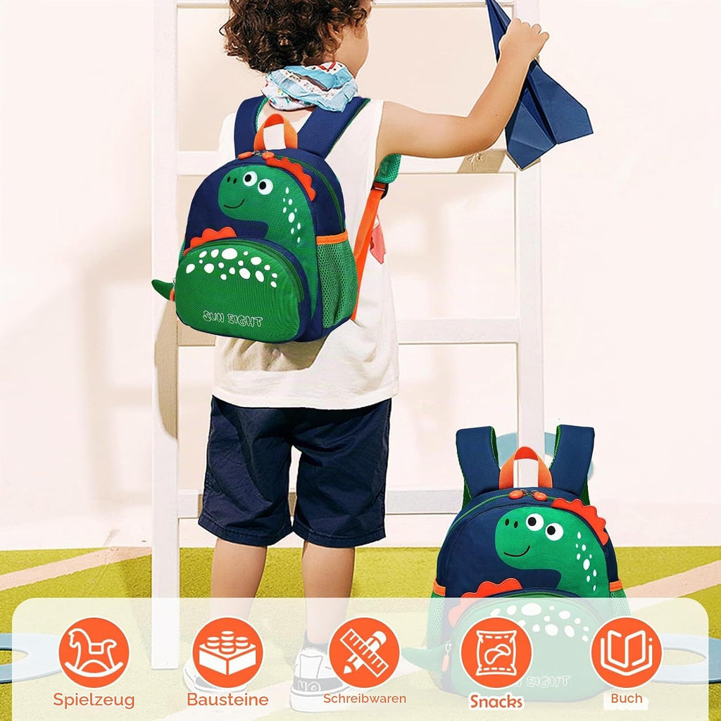 Kinderrucksack Jungen Kleiner Rucksack Kinder Mit Brustgurt, Grün | Leicht Wasserdicht Vorschule Kleinkind, Schulrucksack Dinosaurier, Tagesrucksack, Kindergarten Schultasche Für 1-5 Jahre