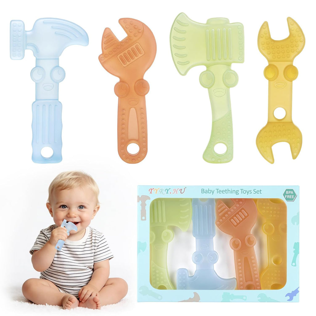 TYRY.HU Beißringe Baby Durchsichtiges Spielzeug Werkzeug Aus Lebensmittelechtem Silikon,Zur Beruhigung Des Zahnfleischs,Leicht Zu Greifen,Bpa-Frei Geschenk Für Babys 0 3 6 12 Monate 4Er