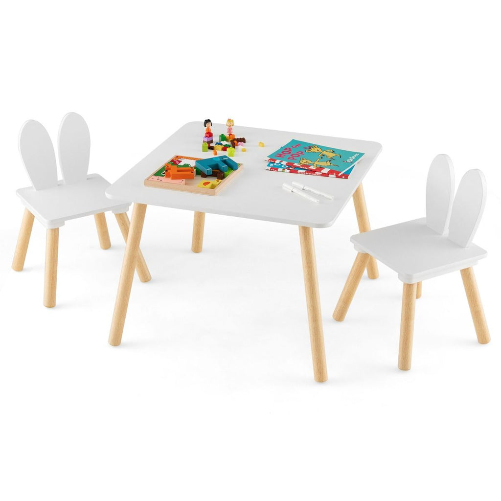 Kindertisch Mit 2 Stühlen 3 TLG. Kindersitzgruppe Mit Massivholzbeine Weiß/Rosa/Grau