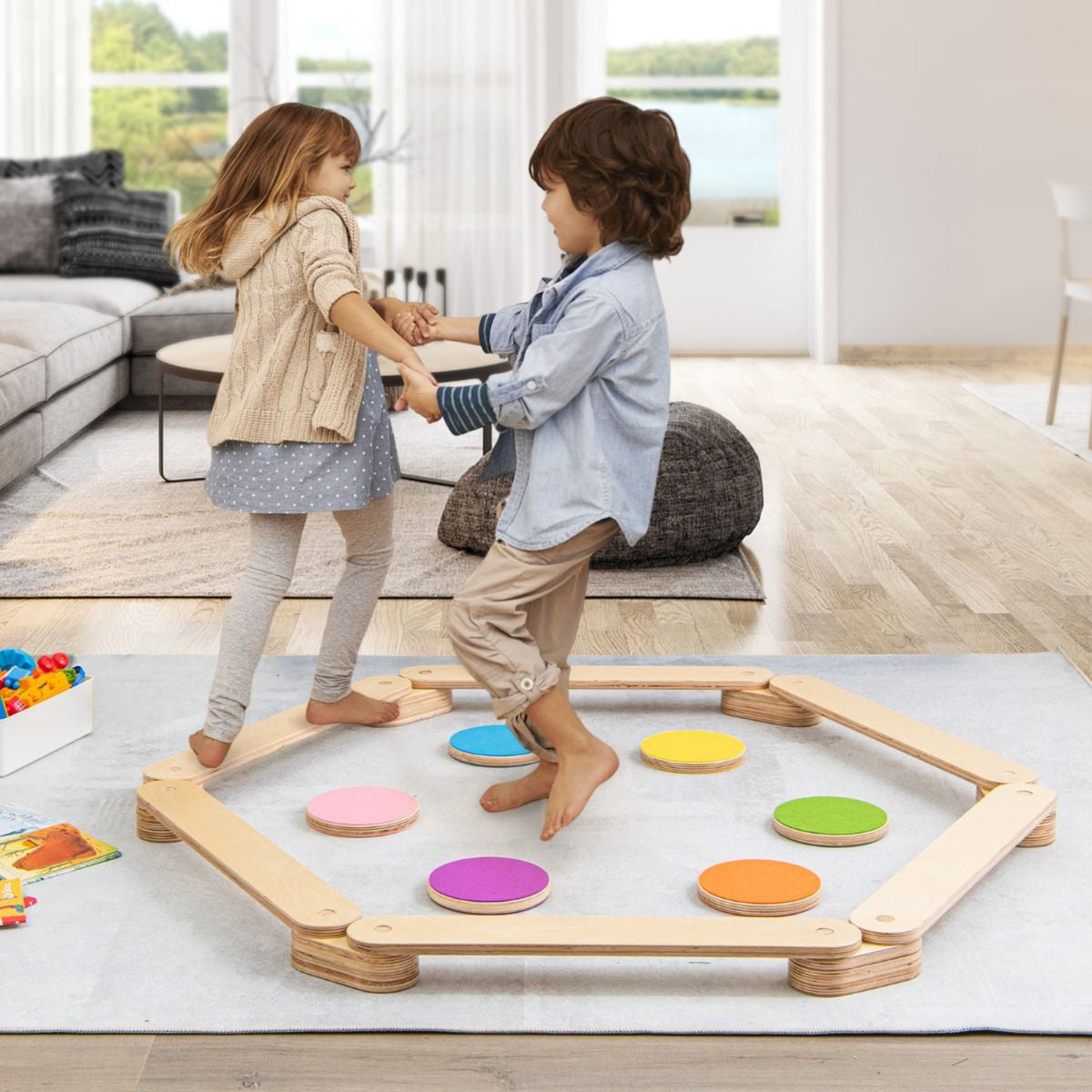 12 Tlg. Balancierbalken Mit 6 Balanciersteine Frei Kombinierbar Aus Holz Für Kinder