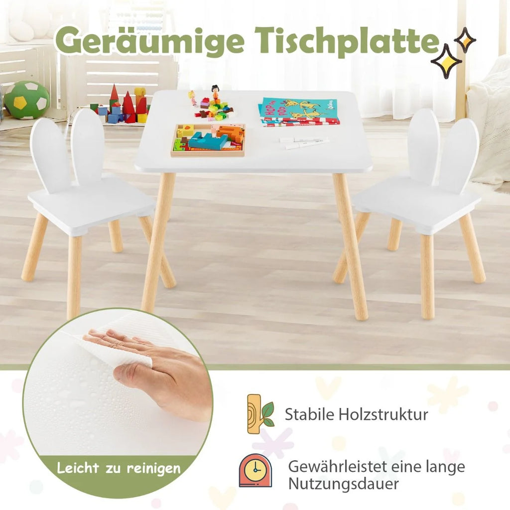 Kindertisch Mit 2 Stühlen 3 TLG. Kindersitzgruppe Mit Massivholzbeine Weiß/Rosa/Grau