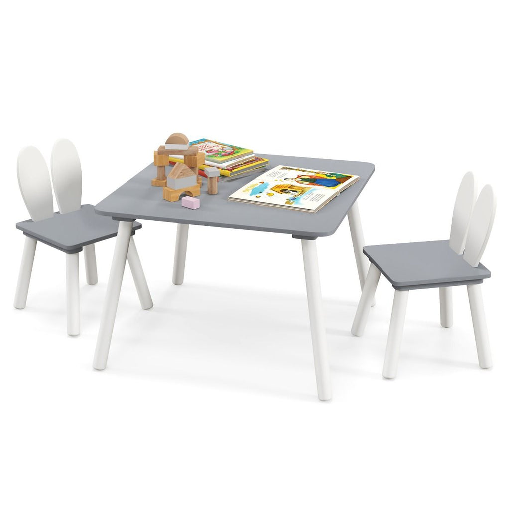 Kindertisch Mit 2 Stühlen 3 TLG. Kindersitzgruppe Mit Massivholzbeine Weiß/Rosa/Grau