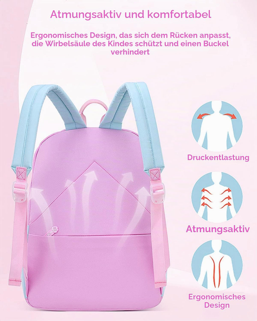 Amythe Kinderrucksack Mädchen,Rucksack Kindergarten,Schulranzen Mädchen 1-3. Klasse, Leichte Und Wasserdichte Nylon Schultasche Für Kinder, 30 X 12 X 41 Cm | Leichte Und Wasserdichte Nylon-Schultasche Für Kinder, Rucksack Für Den Kindergarten, 30 X 12 X 41 Cm