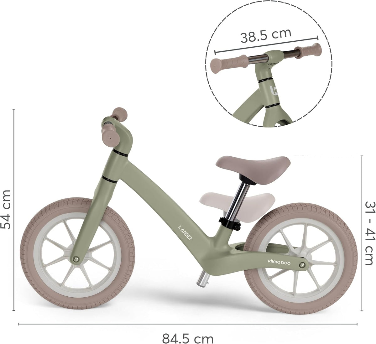 Kikkaboo Laufrad Ab 3 Jahre LANSER, Ultraleichtes Balance Bike, 12 Zoll, Verstellbarer Sitz, Fahrrad Für Kleinkinder 3-6 Jahre, Grün