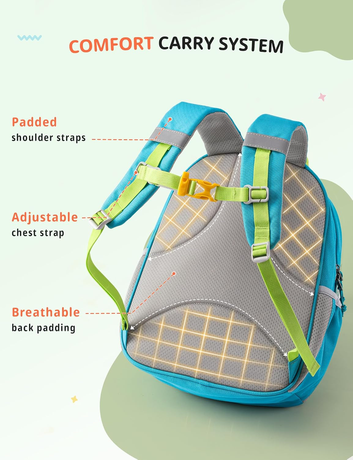 SKYSPER Rucksack Kinder 12L, Kinder Wanderrucksack Ab 6-10 Jahre | Kindergartenrucksack Mit Brustgurt Für Brotdose, Kindergarten, Schule, Ausflüge Und Wanderungen,Grün