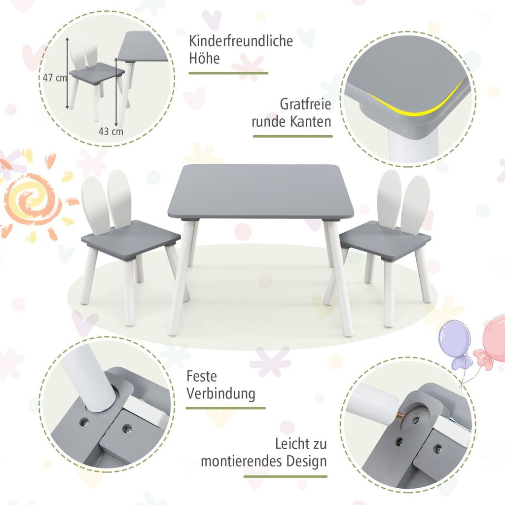 Kindertisch Mit 2 Stühlen 3 TLG. Kindersitzgruppe Mit Massivholzbeine Weiß/Rosa/Grau
