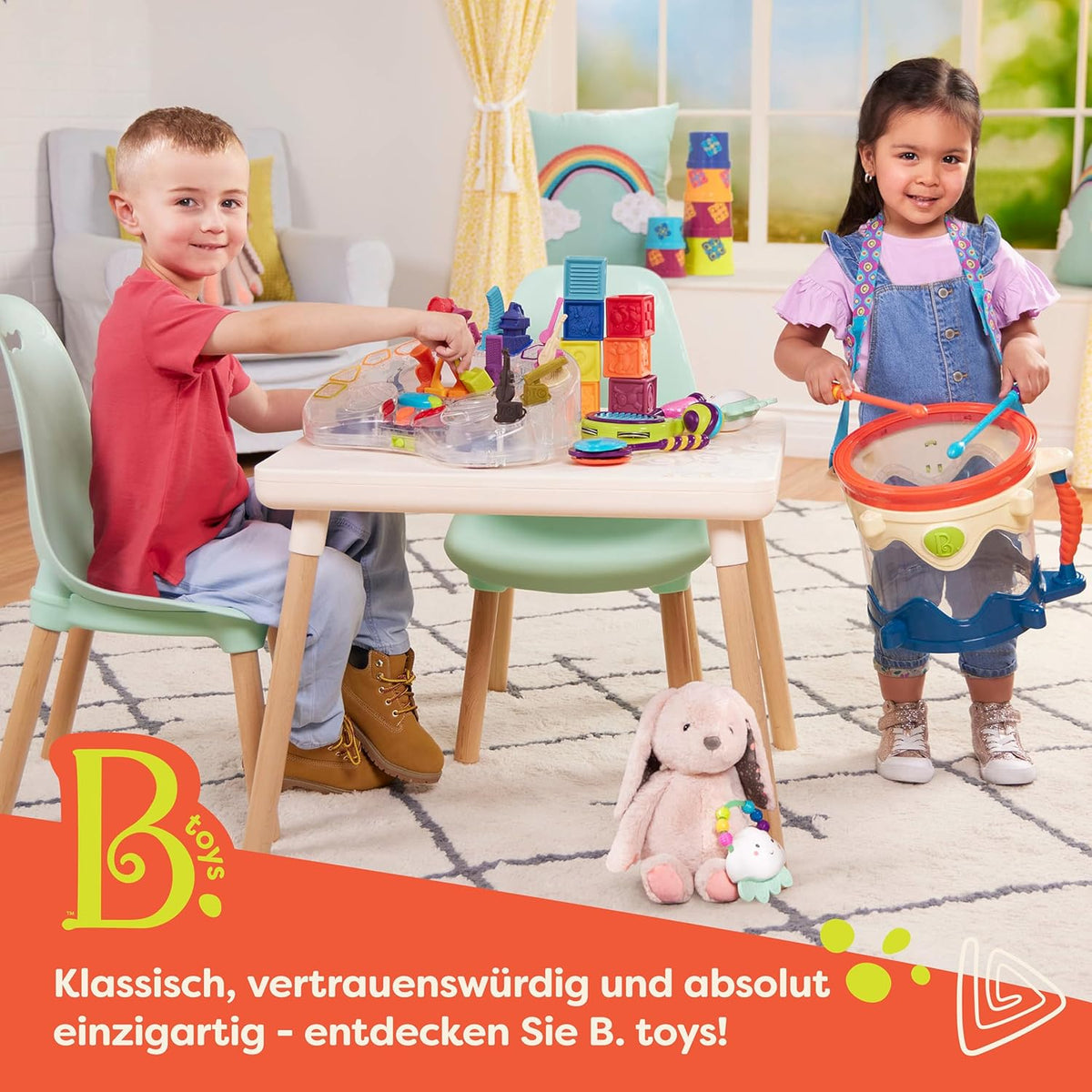 B. Toys Happyhues Coral Cutie, Plüschhase, Waschmaschinenfest | Orangener Plüschhase Mit Gemusterten Schlappohren Und Hellgrauen Pfoten, 30 Cm Groß, Weich Und Pflegeleicht, 0+ Monate