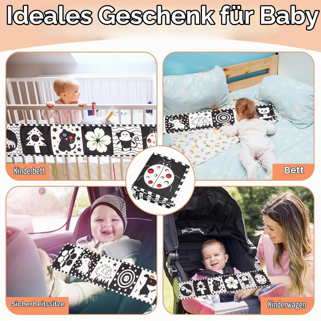 Kontrastbuch - Doppelseitig Schwarz-Weiß Buch Für Babys, Klingendes Wahrnehmungs-Spielzeug Für 0-6 Monate, Geschenke Für Kleinkinder Und Neugeborene