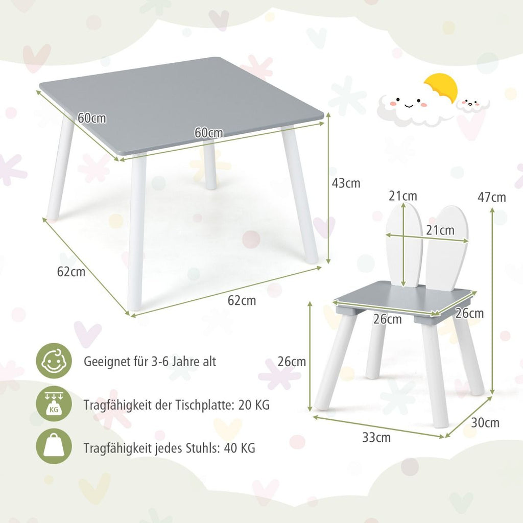 Kindertisch Mit 2 Stühlen 3 TLG. Kindersitzgruppe Mit Massivholzbeine Weiß/Rosa/Grau