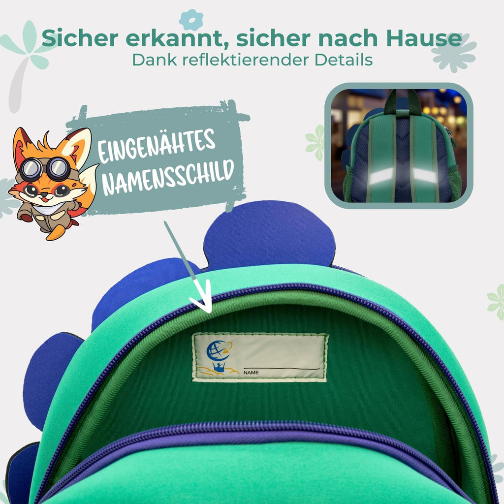 REISERACKER Kindergartenrucksack Ab 1 Jahr Mit Tiermotiv Für Kita – Grün | Wasserabweisend & Kratzfest Mit Reflektoren – Zwei Hauptfächer, Namensschild & Kinderfreundlicher Reißverschluss