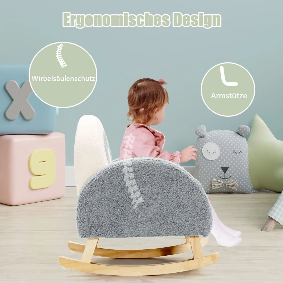 Kinder Gepolsterter Schaukelstuhl Mit Massivholzbeinen Grau