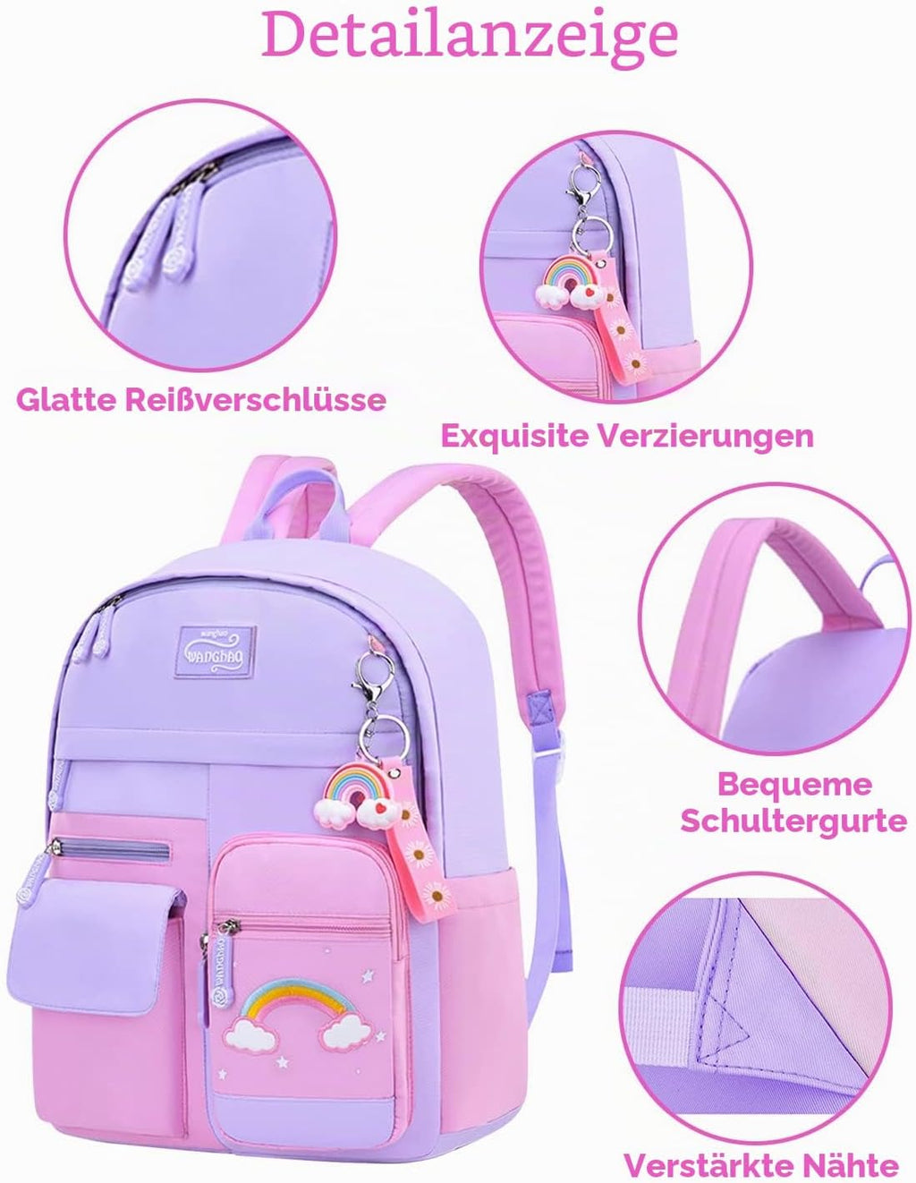Amythe Kinderrucksack Mädchen,Rucksack Kindergarten,Schulranzen Mädchen 1-3. Klasse, Leichte Und Wasserdichte Nylon Schultasche Für Kinder, 30 X 12 X 41 Cm | Leichte Und Wasserdichte Nylon-Schultasche Für Kinder, Rucksack Für Den Kindergarten, 30 X 12 X 41 Cm