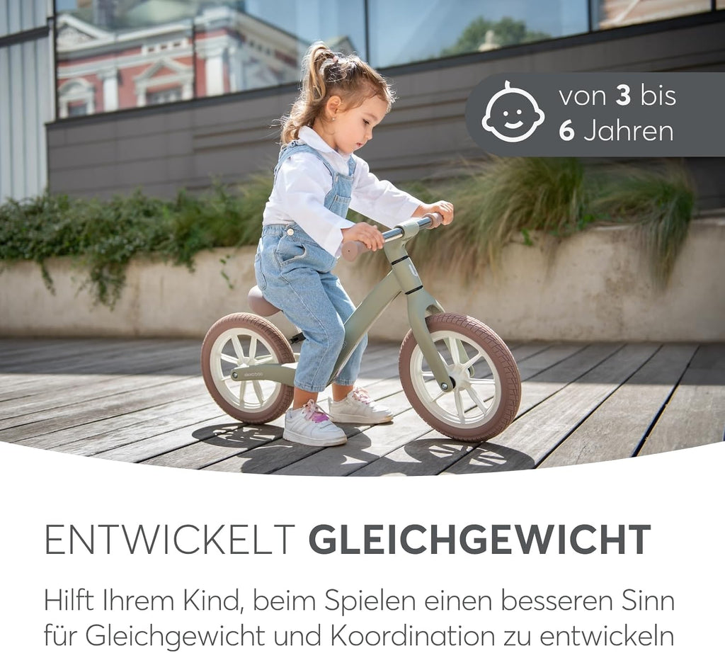 Kikkaboo Laufrad Ab 3 Jahre LANSER, Ultraleichtes Balance Bike, 12 Zoll, Verstellbarer Sitz, Fahrrad Für Kleinkinder 3-6 Jahre, Grün