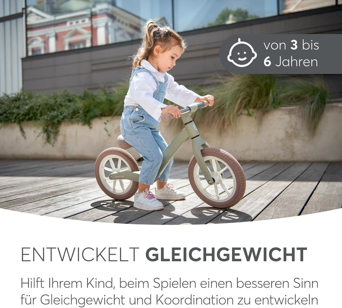 Kikkaboo Laufrad Ab 3 Jahre LANSER, Ultraleichtes Balance Bike, 12 Zoll, Verstellbarer Sitz, Fahrrad Für Kleinkinder 3-6 Jahre, Grün