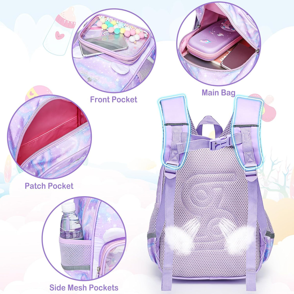 Kinderrucksack Kinder Mädchen Klein Kindergartenrucksack, Lila | Rucksack, Vorschule Kleinkind, Schulrucksack Mit Brustgurt, Einhorn Kindergarten Schultasche Schule Tasche Für 2-6 Jahre