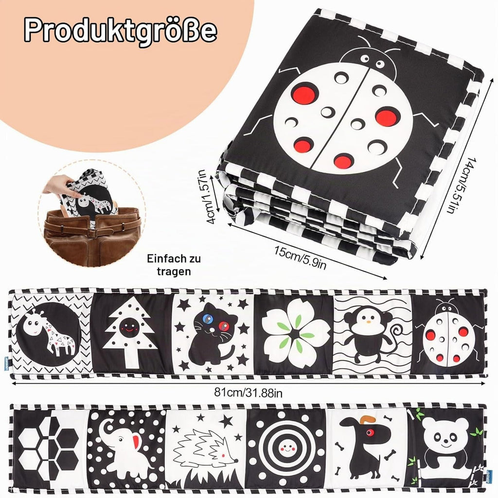 Kontrastbuch - Doppelseitig Schwarz-Weiß Buch Für Babys, Klingendes Wahrnehmungs-Spielzeug Für 0-6 Monate, Geschenke Für Kleinkinder Und Neugeborene