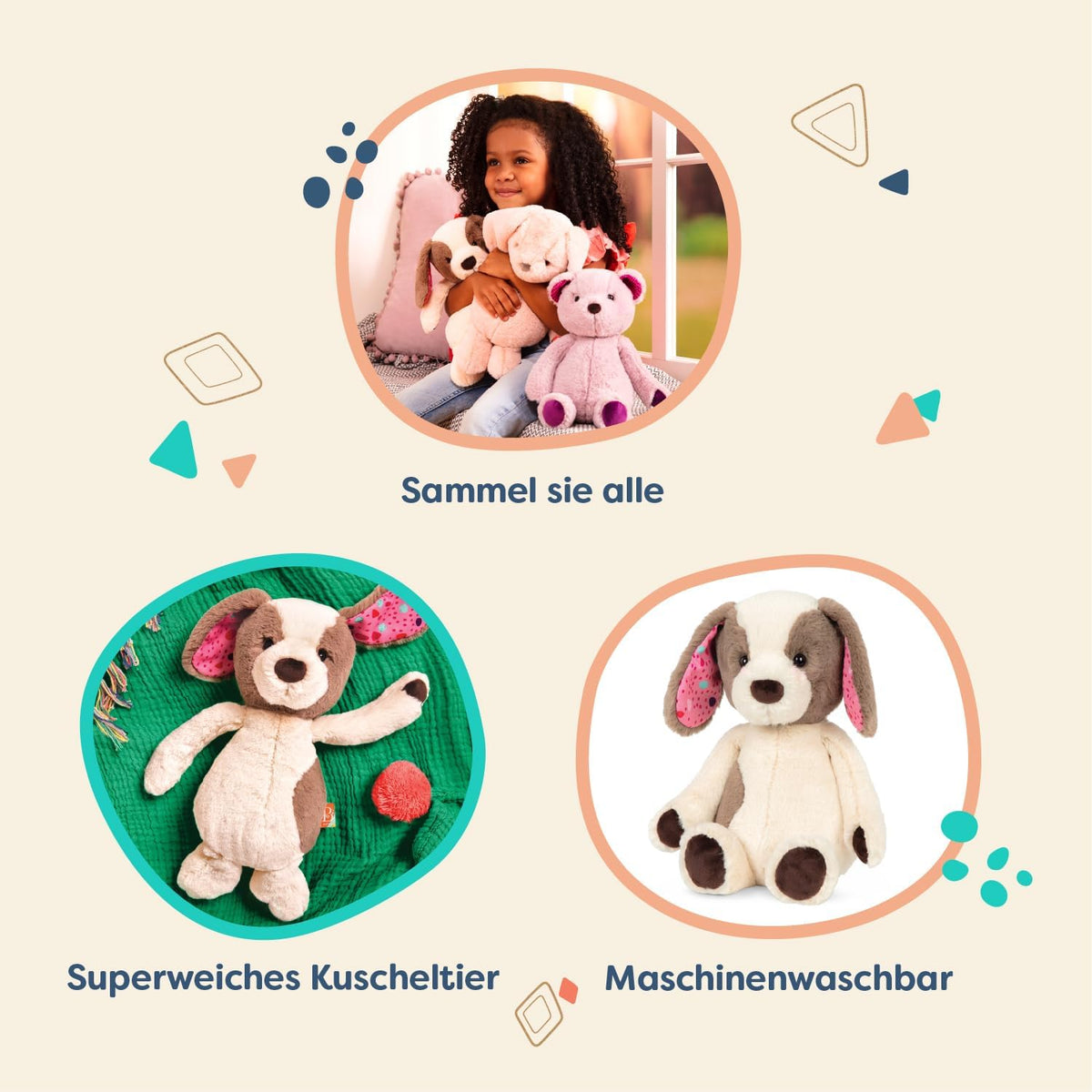 B. Toys Happyhues Cupcake Pup, Waschmaschinenfester Plüschhund | Kuschelweicher Plüschwelpe Mit Cremefarbenem Fell, Kirsch-Pinken Ohren Mit Konfetti-Print Und Schokoladenpfoten, 0+ Monate