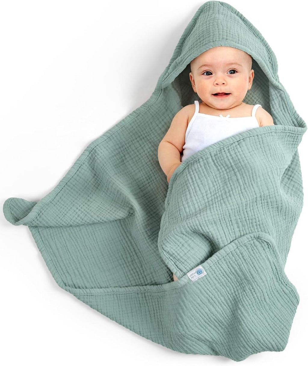 Lulumoon Kapuzenhandtuch Baby Musselin Baumwolle: 76X76Cm Für 0-18 Monate | Oeko-Tex-Zertifiziert - Baby Handtuch Kapuze Weich Und Saugfähig Hält Babys Nach Dem Baden Warm