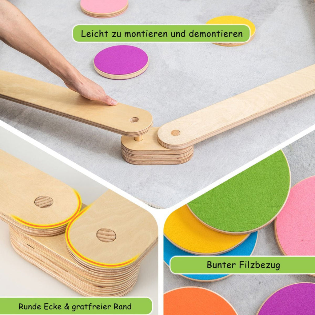 12 Tlg. Balancierbalken Mit 6 Balanciersteine Frei Kombinierbar Aus Holz Für Kinder