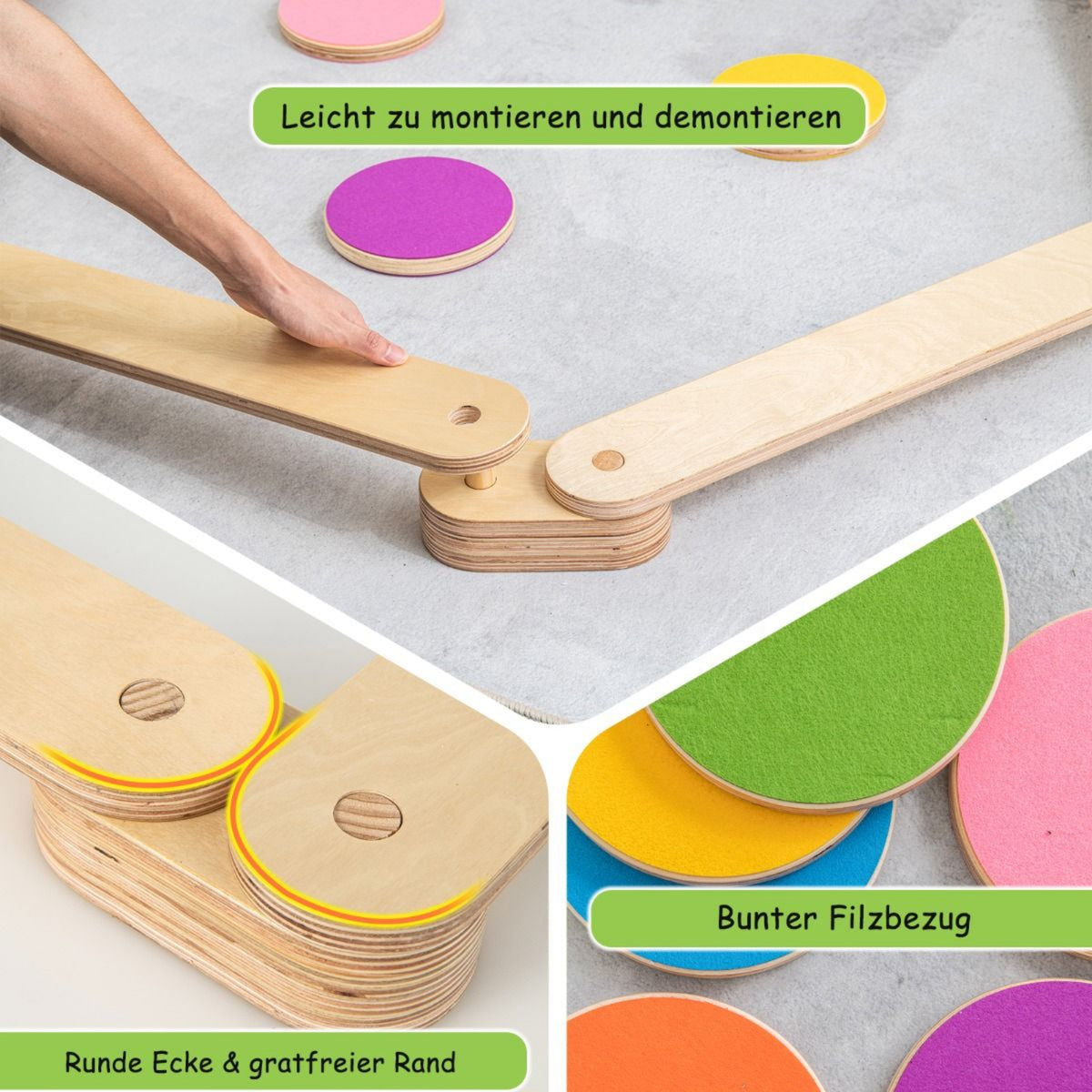 12 Tlg. Balancierbalken Mit 6 Balanciersteine Frei Kombinierbar Aus Holz Für Kinder