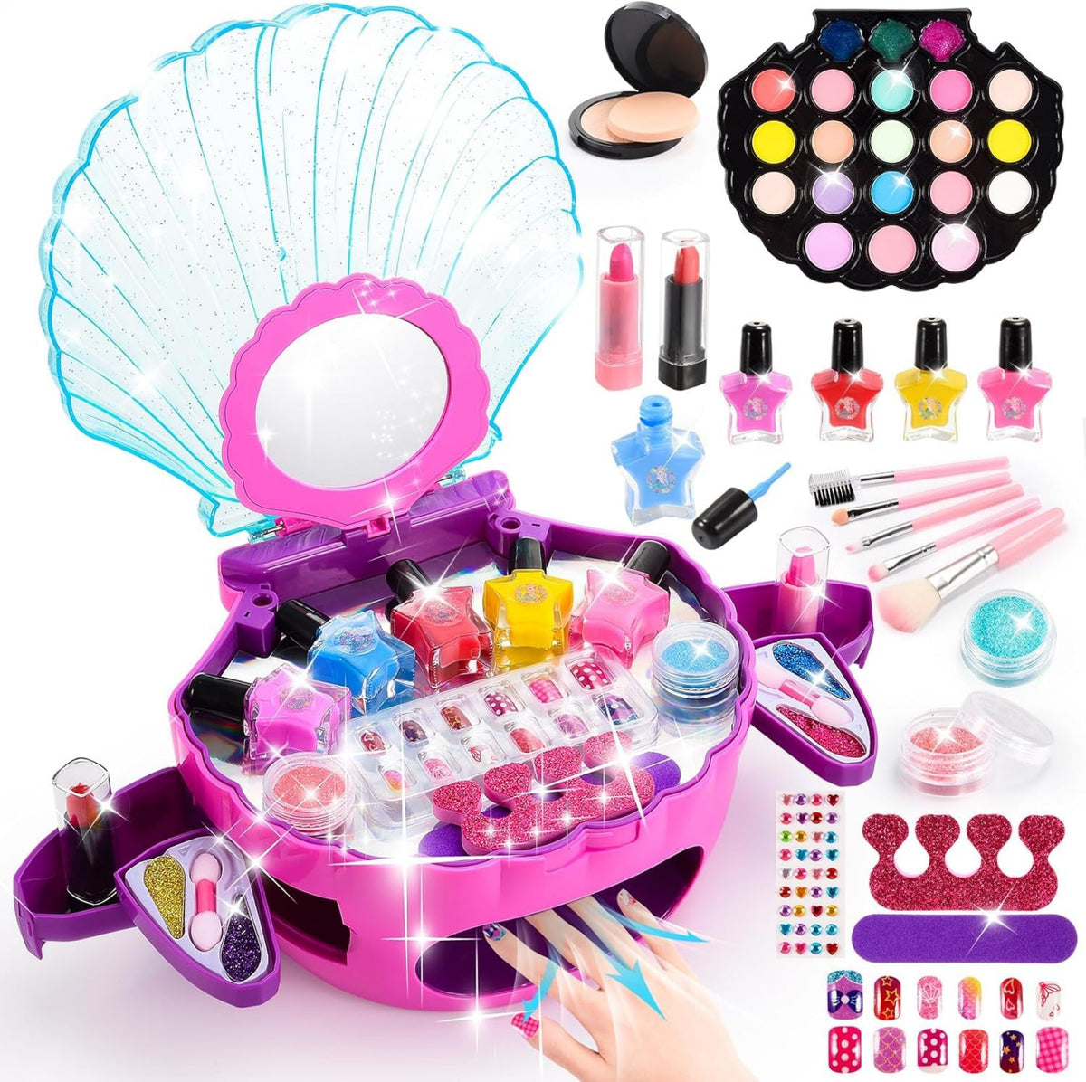 Schminke Kinder Mädchen Spielzeug Ab 3 4 5 6 7 8 9 Jahre, Nagelstudio Kinder Mädchen Geburtstag Geschenk 3-9 Jahre Meerjungfrau Kinderschminke Set 3 4 5 6 7 8 9 Jahre Geschenkideen