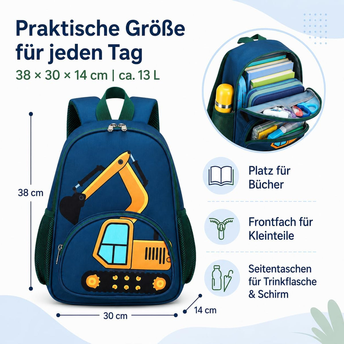 LOIDOU Kinderrucksack Jungen Kinder Rucksack Tagesrucksack Vorschulrucksack Kindergartentasche Schulrucksack Für Schule Kita 38Cm 3-8Y