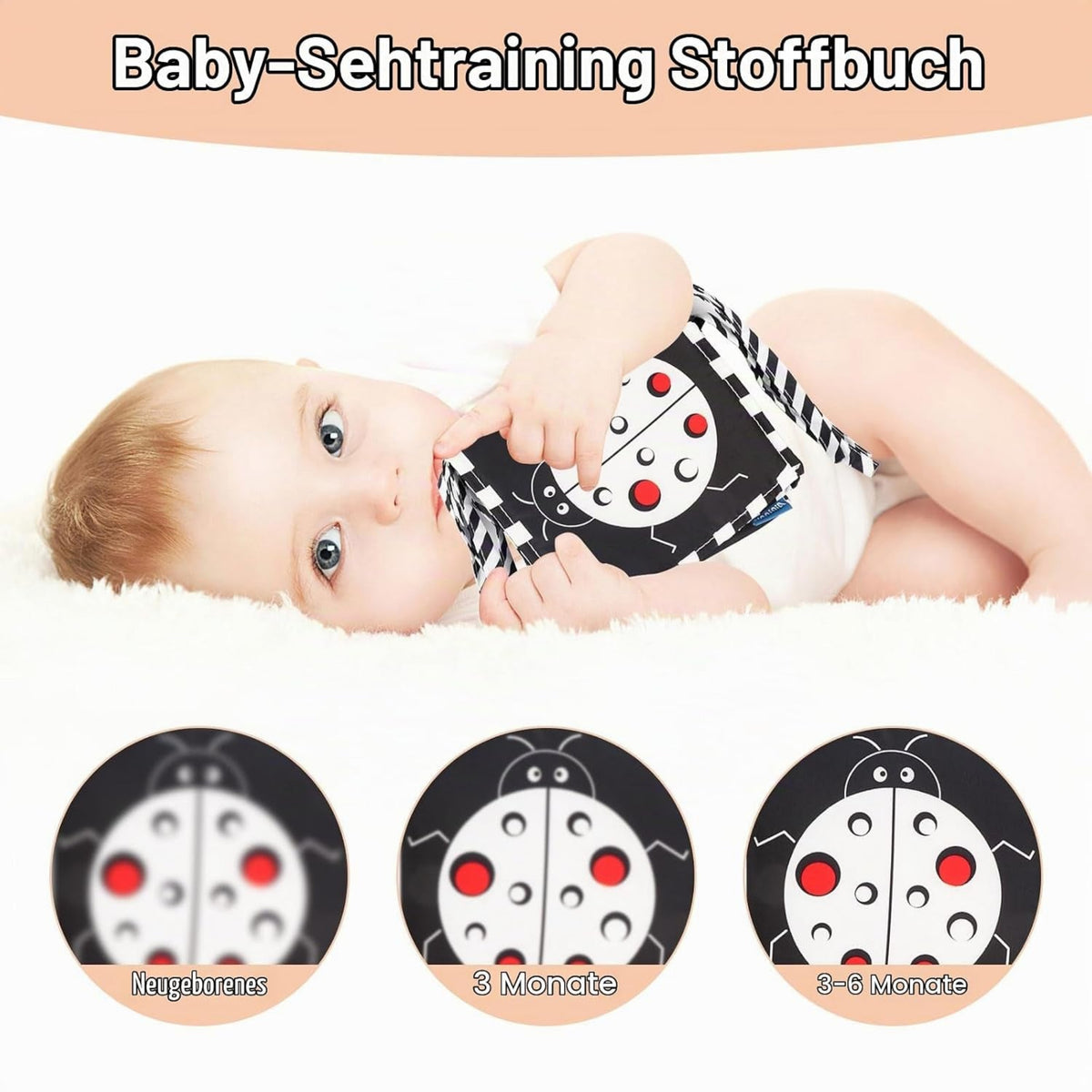 Kontrastbuch - Doppelseitig Schwarz-Weiß Buch Für Babys, Klingendes Wahrnehmungs-Spielzeug Für 0-6 Monate, Geschenke Für Kleinkinder Und Neugeborene