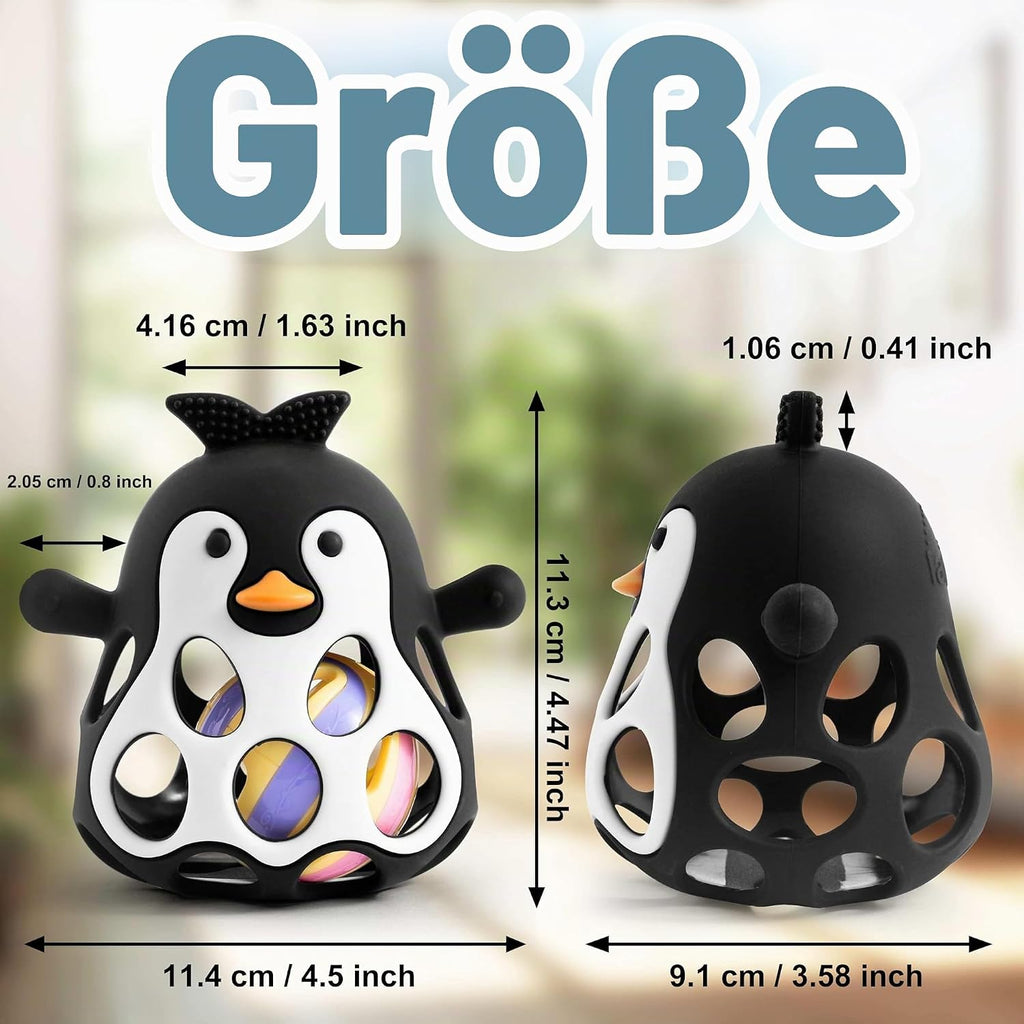 Farout Pinguin Rassel - Beißring Baby & Montessori Spielzeug - Motorikspielzeug Babyrassel Für 3 Monate - Babyspielzeug Ab 3 Monate, Geschenk Für Jungen & Mädchen. (Olive)