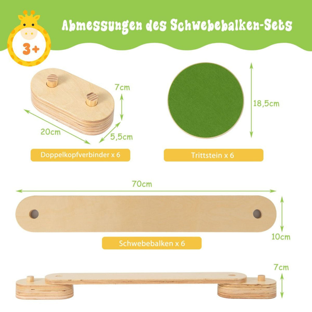 12 Tlg. Balancierbalken Mit 6 Balanciersteine Frei Kombinierbar Aus Holz Für Kinder