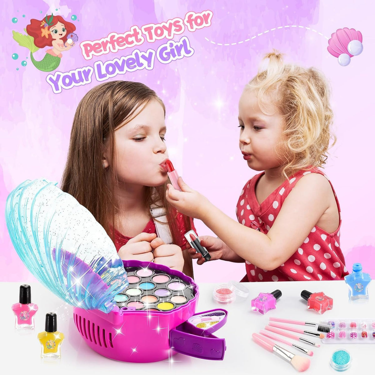 Schminke Kinder Mädchen Spielzeug Ab 3 4 5 6 7 8 9 Jahre, Nagelstudio Kinder Mädchen Geburtstag Geschenk 3-9 Jahre Meerjungfrau Kinderschminke Set 3 4 5 6 7 8 9 Jahre Geschenkideen