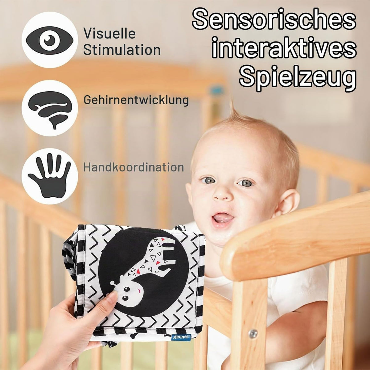 Kontrastbuch - Doppelseitig Schwarz-Weiß Buch Für Babys, Klingendes Wahrnehmungs-Spielzeug Für 0-6 Monate, Geschenke Für Kleinkinder Und Neugeborene