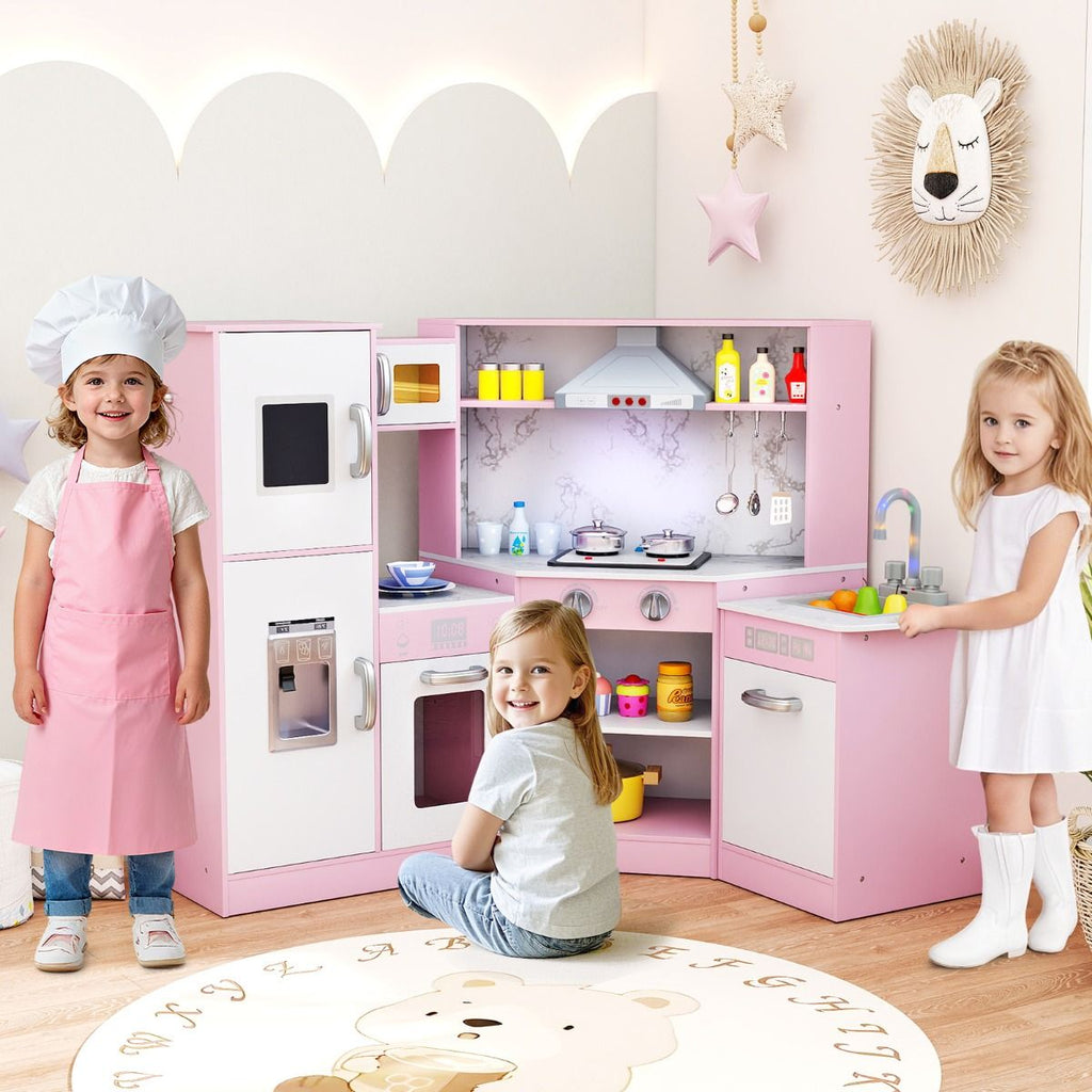 Holz Eck Kinderküche Mit Licht & Sound & Tafel & Zubehör Kinderküche Spielküche Holzküche