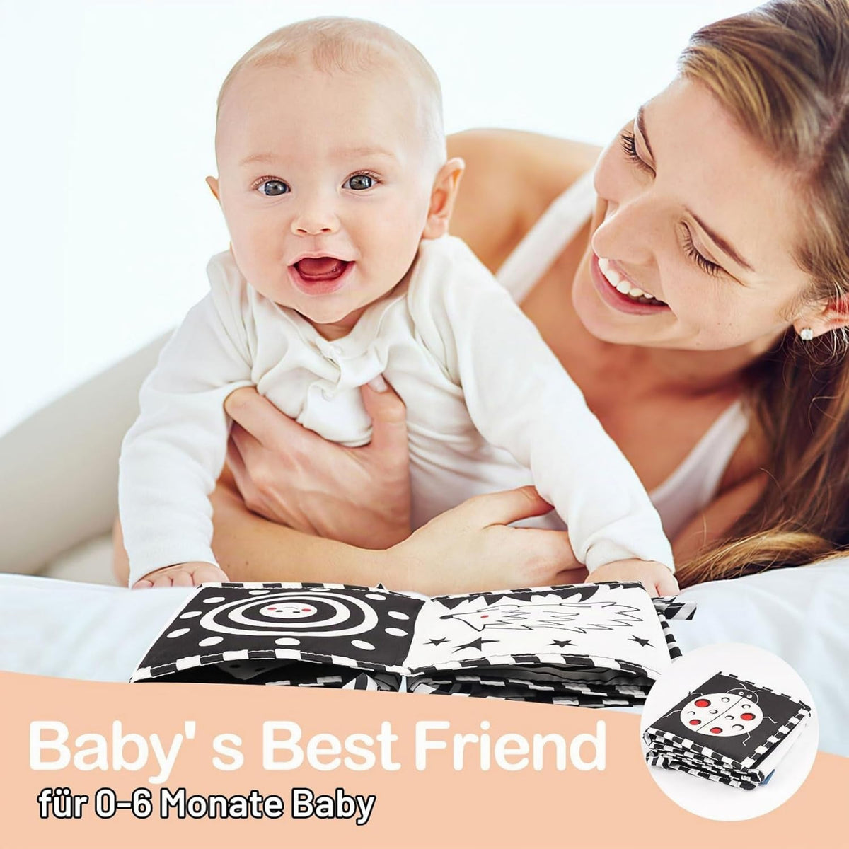 Kontrastbuch - Doppelseitig Schwarz-Weiß Buch Für Babys, Klingendes Wahrnehmungs-Spielzeug Für 0-6 Monate, Geschenke Für Kleinkinder Und Neugeborene