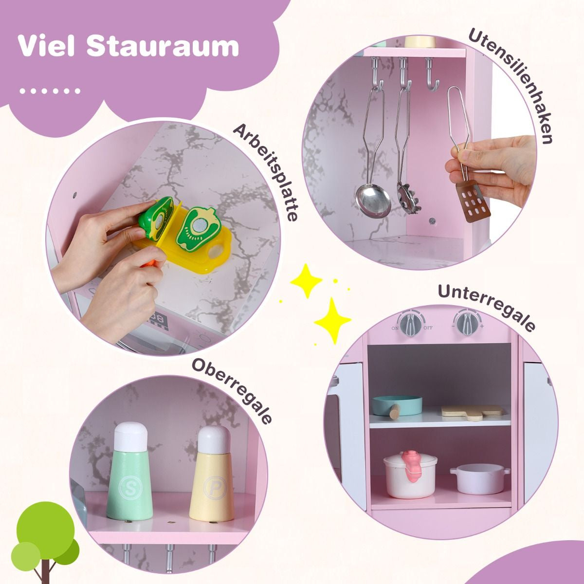 Holz Eck Kinderküche Mit Licht & Sound & Tafel & Zubehör Kinderküche Spielküche Holzküche
