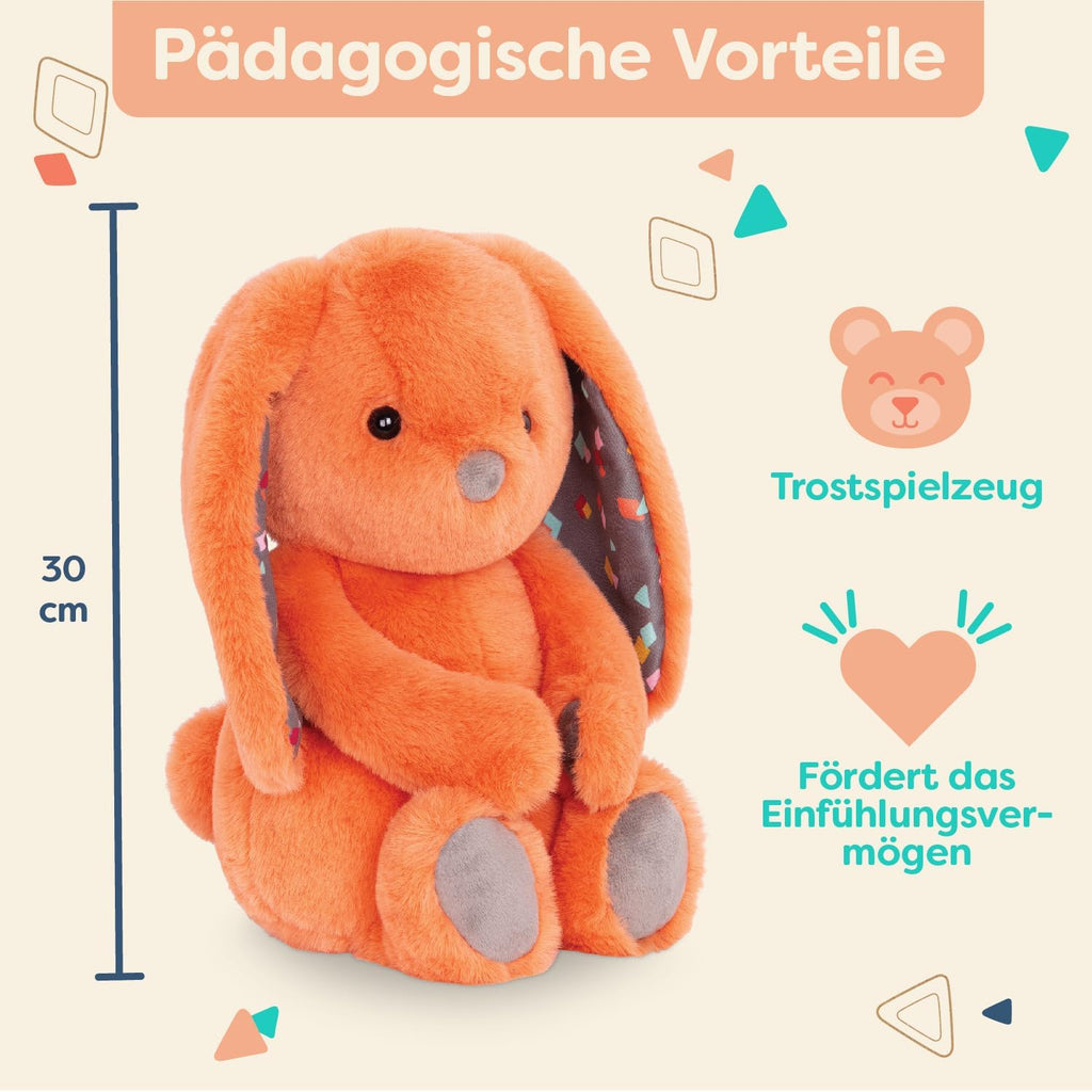 B. Toys Happyhues Coral Cutie, Plüschhase, Waschmaschinenfest | Orangener Plüschhase Mit Gemusterten Schlappohren Und Hellgrauen Pfoten, 30 Cm Groß, Weich Und Pflegeleicht, 0+ Monate