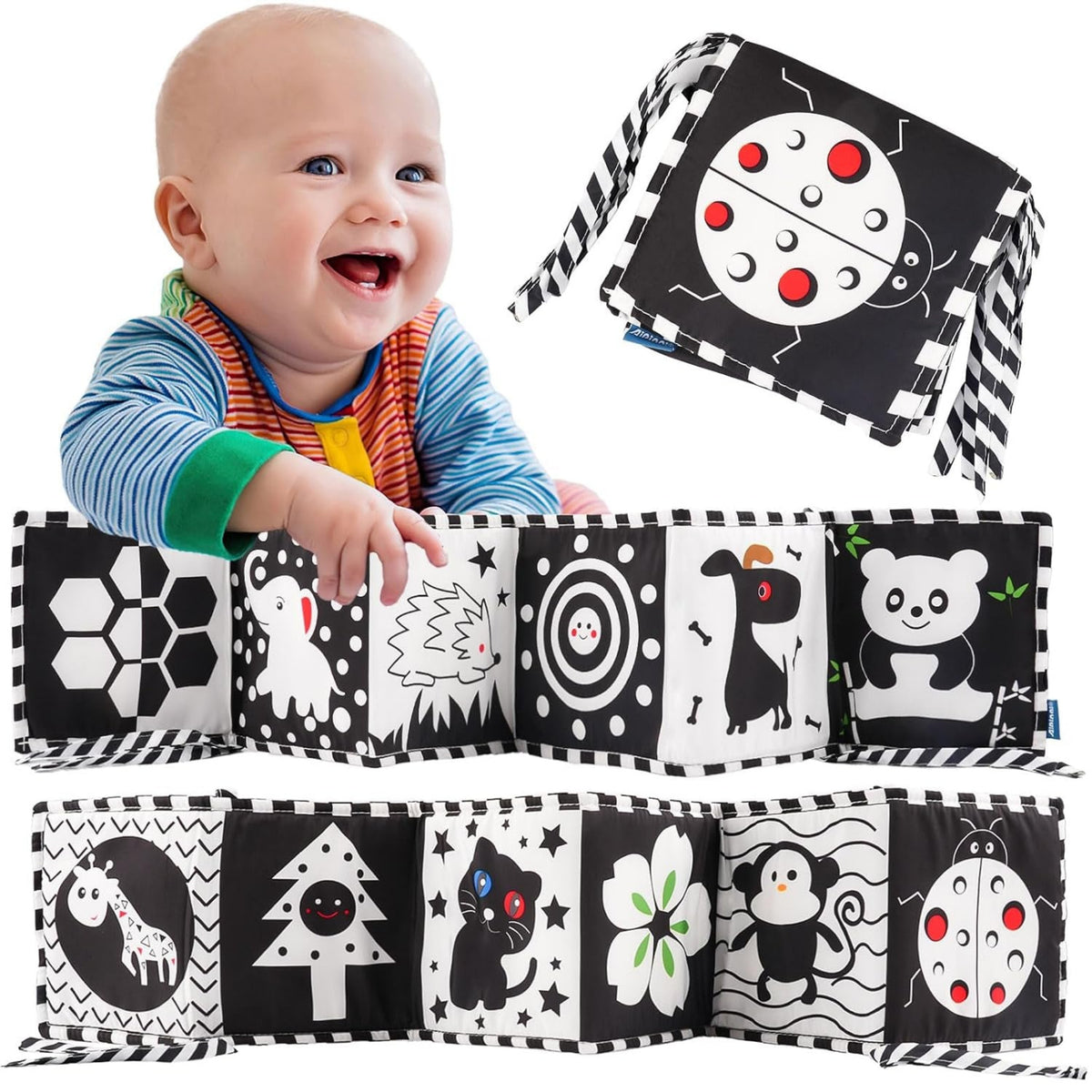 Kontrastbuch - Doppelseitig Schwarz-Weiß Buch Für Babys, Klingendes Wahrnehmungs-Spielzeug Für 0-6 Monate, Geschenke Für Kleinkinder Und Neugeborene