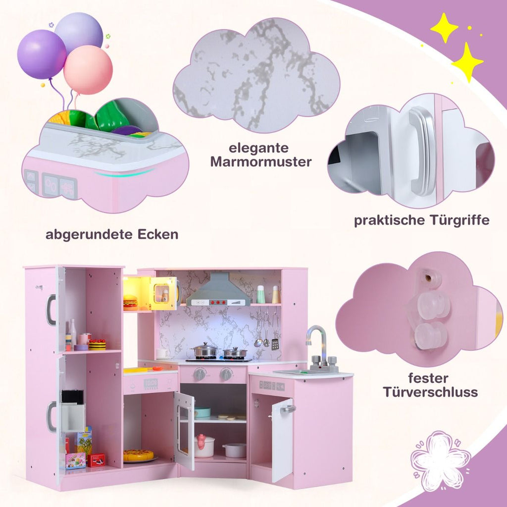 Holz Eck Kinderküche Mit Licht & Sound & Tafel & Zubehör Kinderküche Spielküche Holzküche