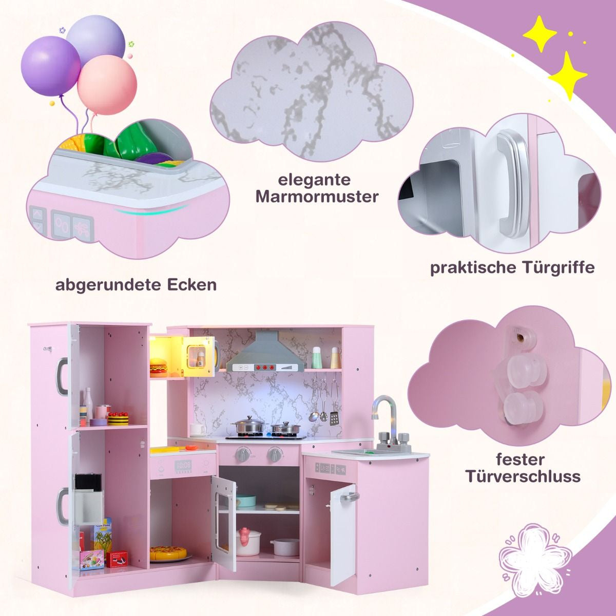 Holz Eck Kinderküche Mit Licht & Sound & Tafel & Zubehör Kinderküche Spielküche Holzküche