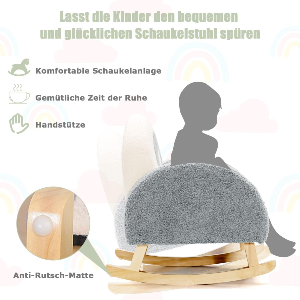 Kinder Gepolsterter Schaukelstuhl Mit Massivholzbeinen Grau