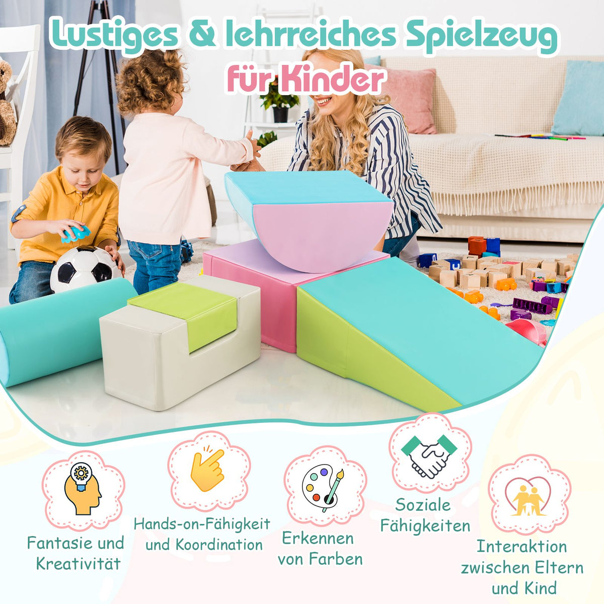 6 STK. Schaumstoffbausteine Riesenbausteine Zum Toben Und Klettern Softbausteine Aus Schaumstoff