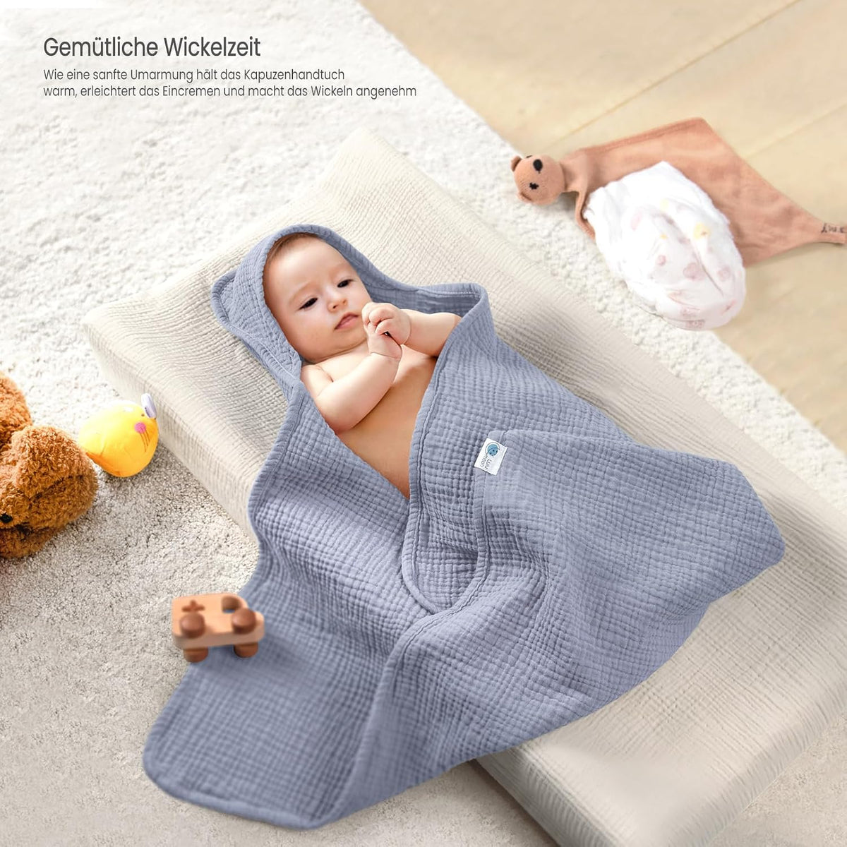 Lulumoon Kapuzenhandtuch Baby Musselin Baumwolle: 76X76Cm Für 0-18 Monate | Oeko-Tex-Zertifiziert - Baby Handtuch Kapuze Weich Und Saugfähig Hält Babys Nach Dem Baden Warm