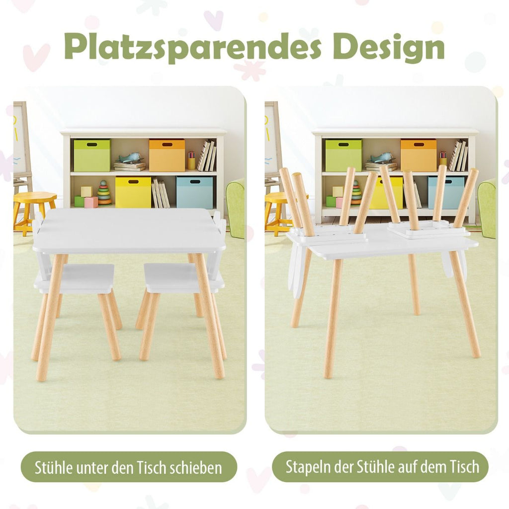 Kindertisch Mit 2 Stühlen 3 TLG. Kindersitzgruppe Mit Massivholzbeine Weiß/Rosa/Grau