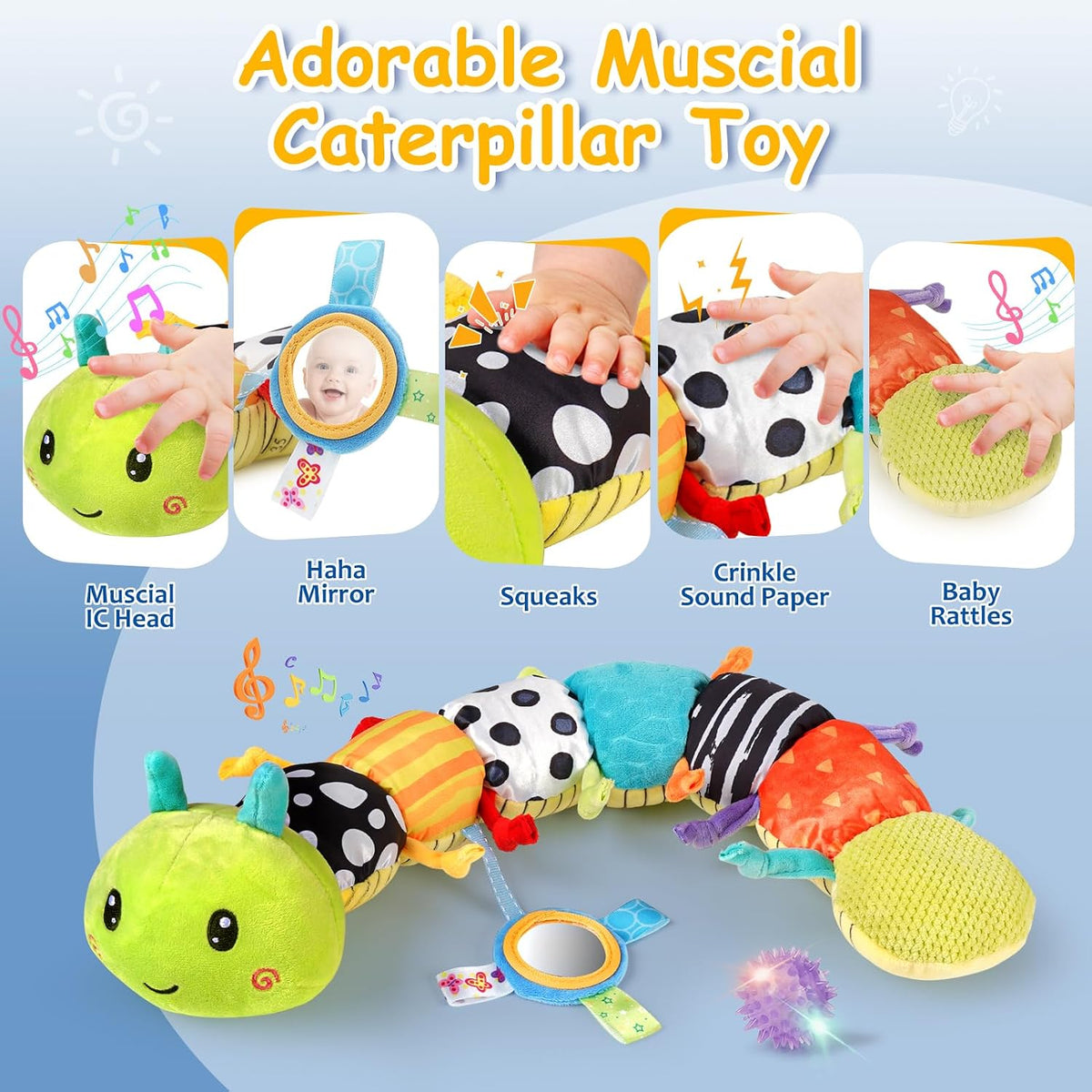 Joyreal Baby Spielzeug 0-6 Monate, 10-Teiliges Set Für Neugeborene Sensorikspielzeug, Baby Raupe Musikspielzeug, Rasseln, Bänder, Tummy Time Toys, Geschenk Von 3, 6, 9 Monaten