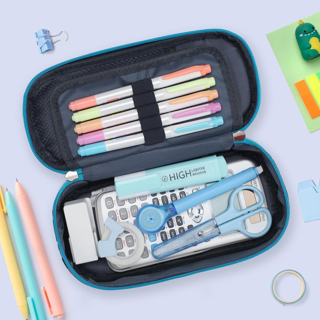 Federmäppchen Jungen - Große Kinder Federtasche Für Kita Und Schule | Robust, Wasserabweisend, Mäppchen Jungs Mit 2 Fächern, Netztasche & Stifthalter Für Schnelle Ordnung, Blau Weltraum