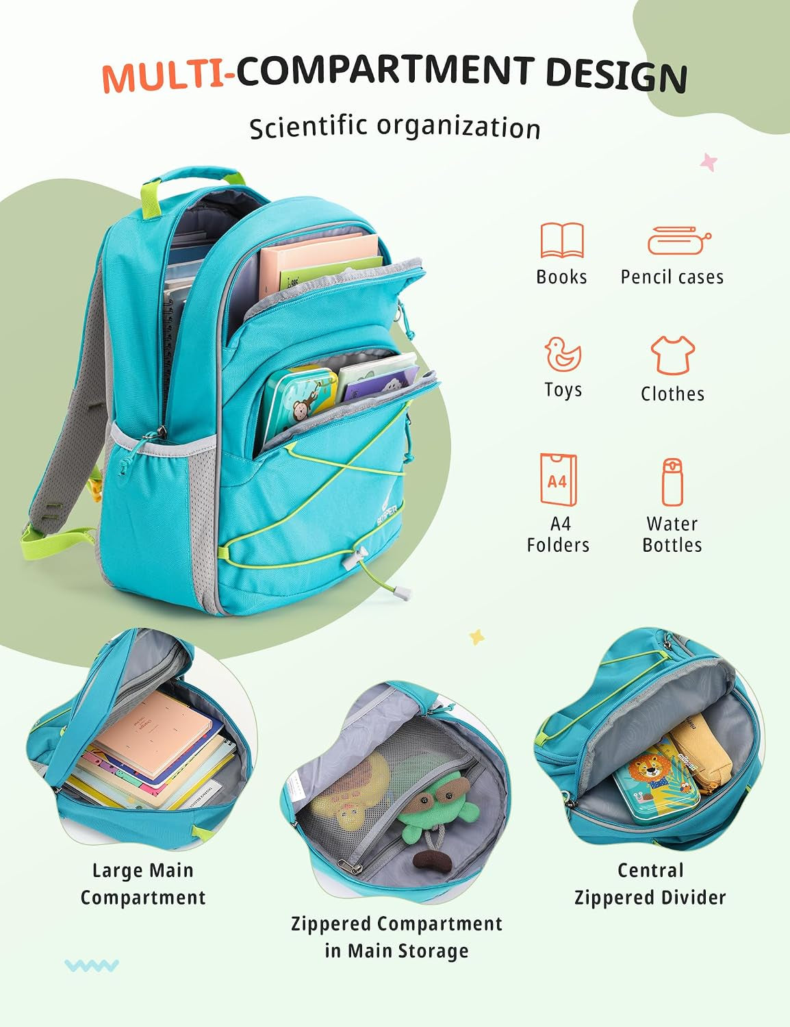 SKYSPER Rucksack Kinder 12L, Kinder Wanderrucksack Ab 6-10 Jahre | Kindergartenrucksack Mit Brustgurt Für Brotdose, Kindergarten, Schule, Ausflüge Und Wanderungen,Grün