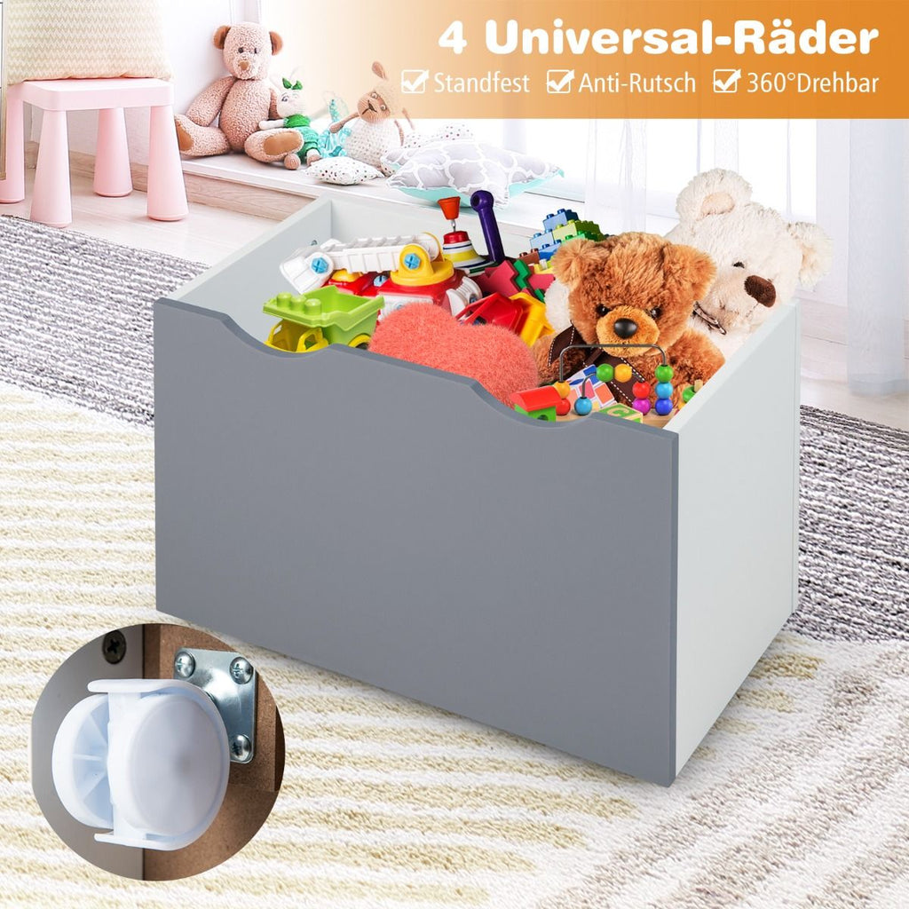 Kinderregal Mit 3 Ablagen & Rollender Spielzeugkiste Kinder Bücherregal Grau + Weiß