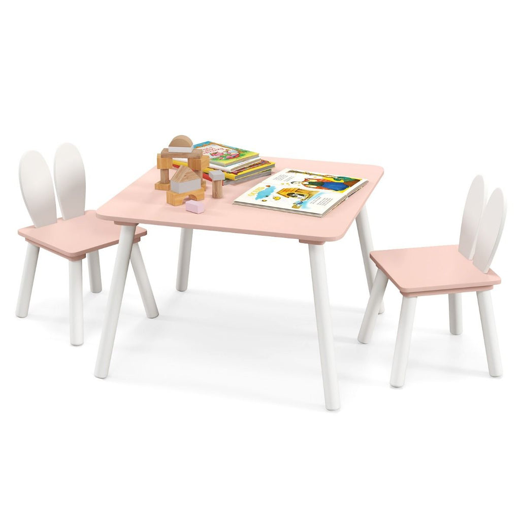 Kindertisch Mit 2 Stühlen 3 TLG. Kindersitzgruppe Mit Massivholzbeine Weiß/Rosa/Grau